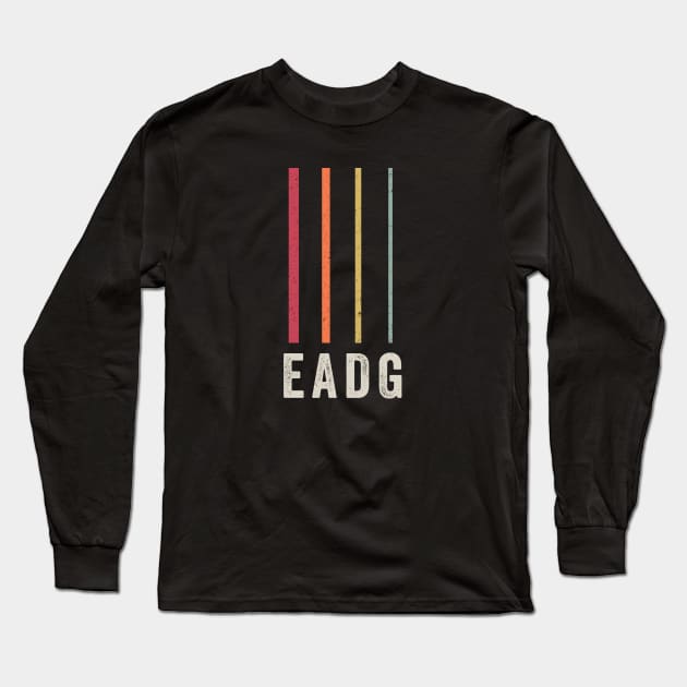 Bass Guitar Gift - Distressed Retro Vintage EADG 4 String Long Sleeve T-Shirt by Elsie Bee Designs